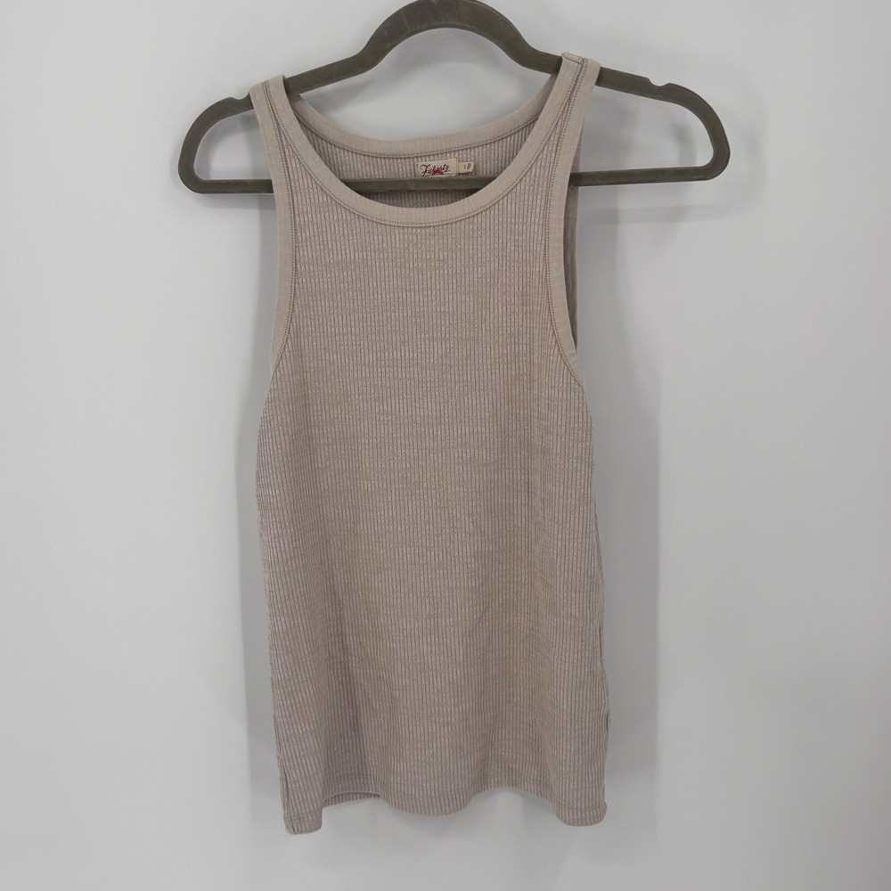Faherty Ribbed Tank Women Large‎ Beige Sleeveless Scoop Neck Viscose Blend